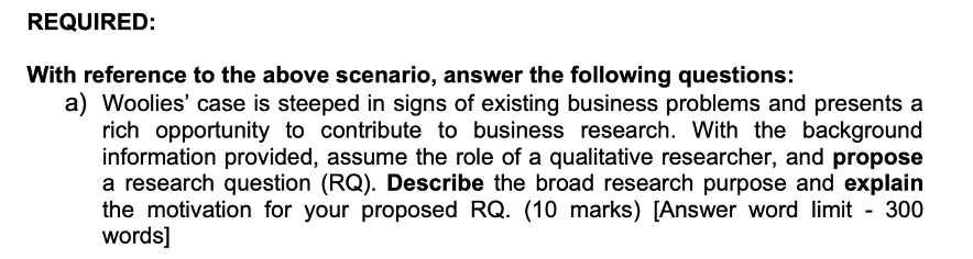 1. REQUIRED: With reference to the above scenario, answer the following questions: