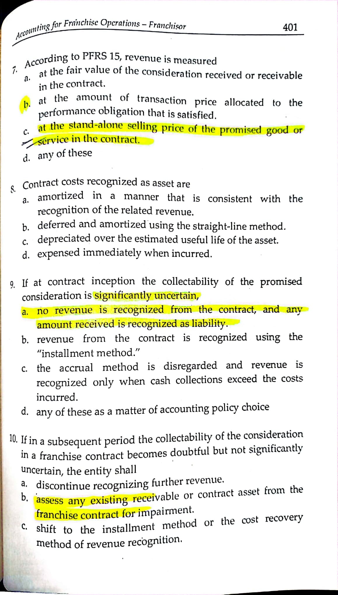 initial franchise fee as revenue in full at the commencement of the