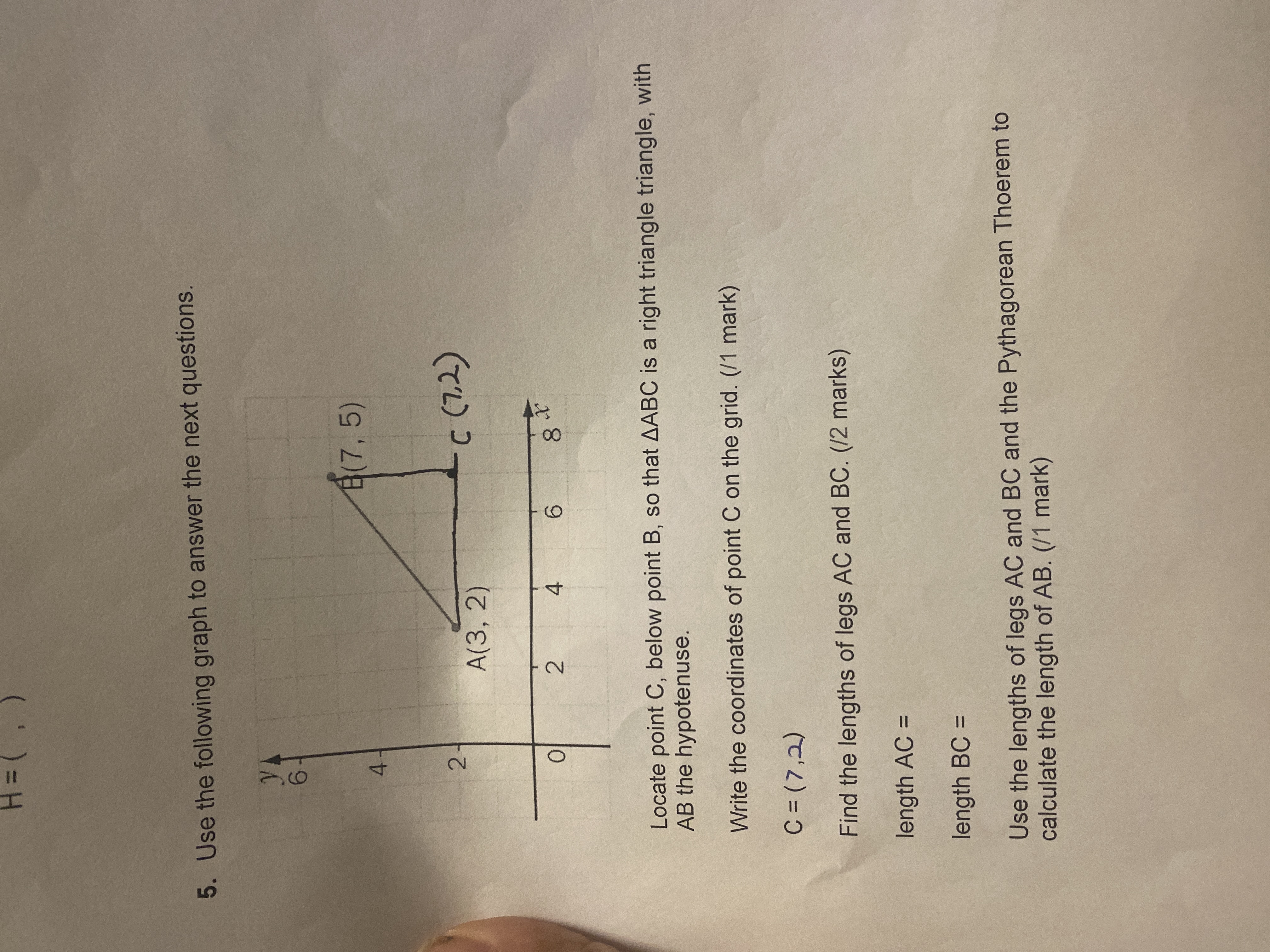 H = ( , ) 5. Use the following graph to