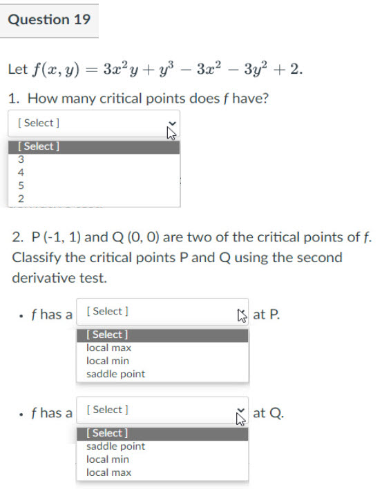 Question 19 Let f(x, y) = 3x2y + y3 - 3x2