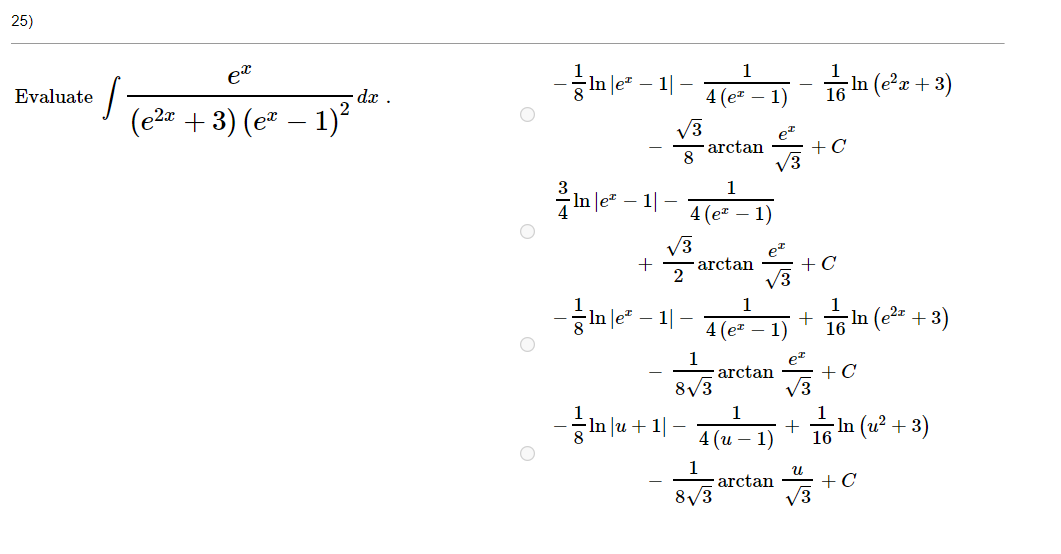 25) Evaluate 1 1 dx . In ex - 1 -