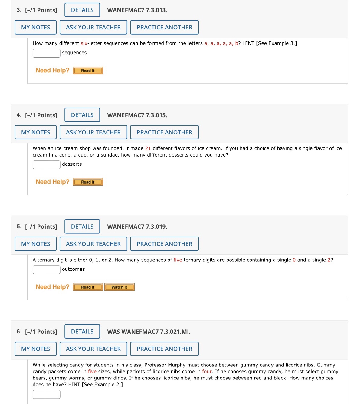 Please help 3. [l1 Points] DETAILS WANEFMAC7 7.3.013. MY NOTES ASK YOUR