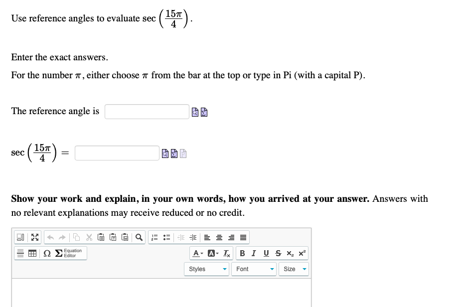  Use reference angles to evaluate sec (r7r) . Enter the exact
