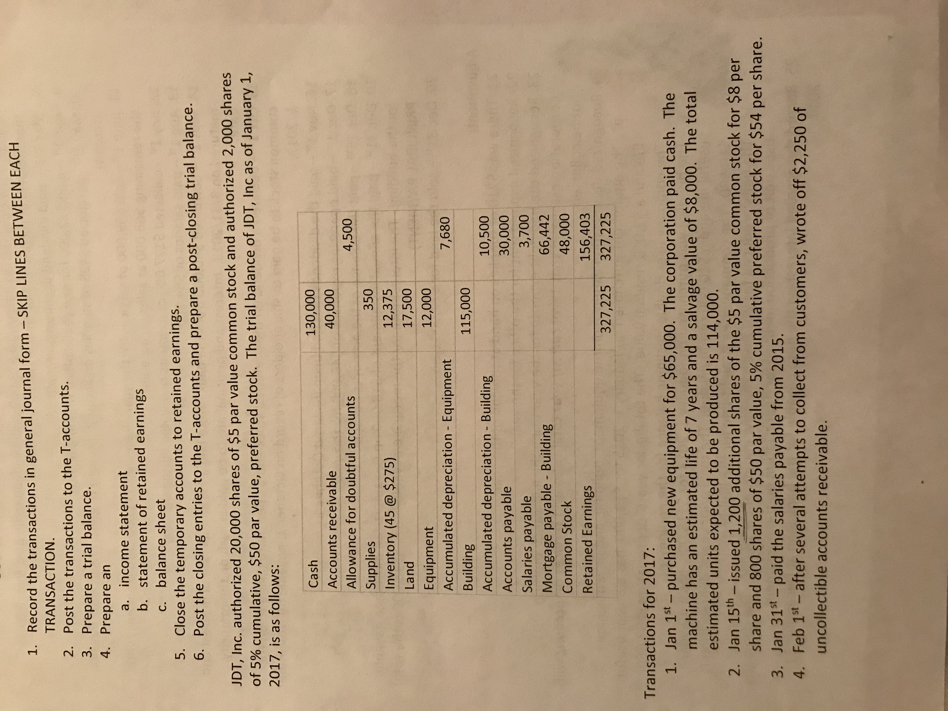 Record the transactions in general journal for form - SKIP LINES
