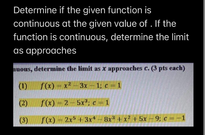 Please answer the given equation from number 1 to 3. Determine each