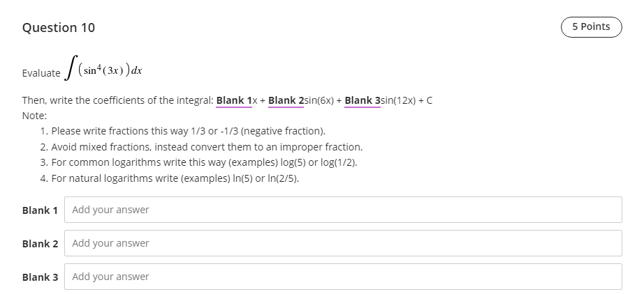  Question 10 5 Points Evaluate J (sin * ( 3x) )