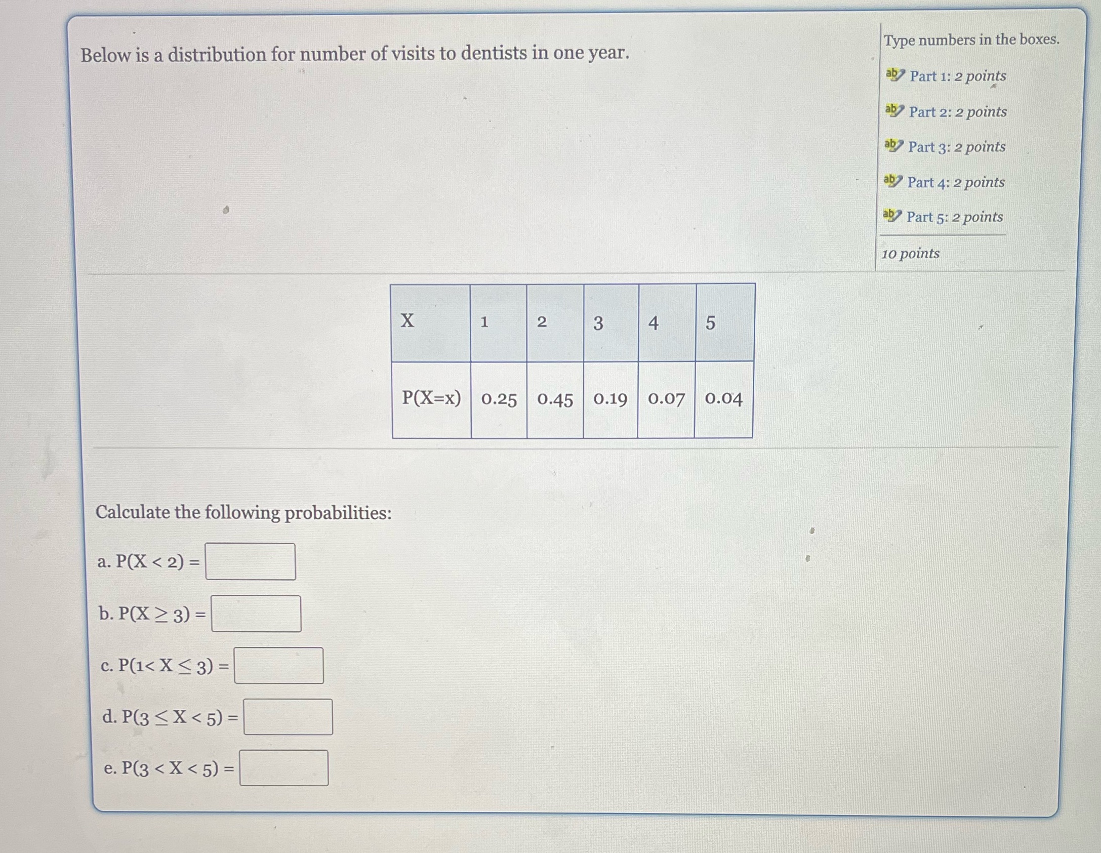 Type numbers in the boxes. Below is a distribution for number