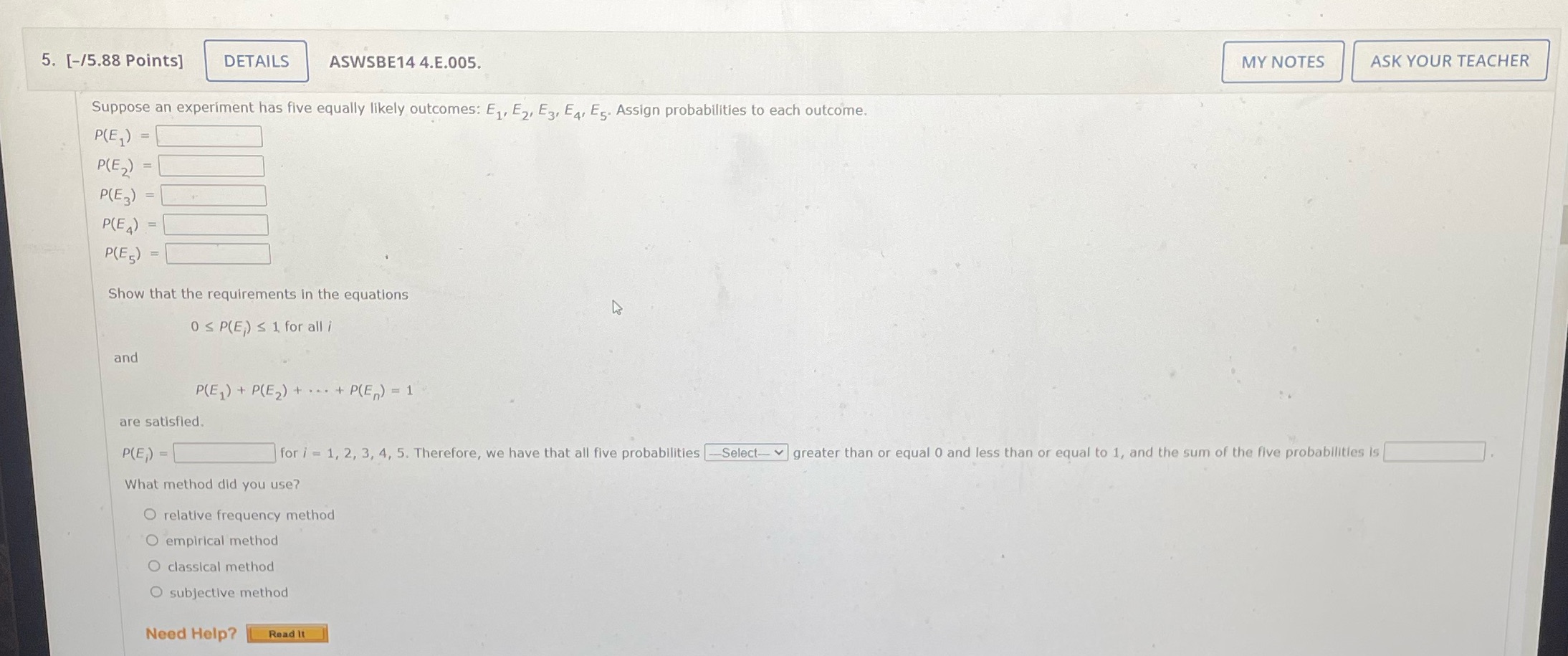  5. [-/5.88 Points] DETAILS ASWSBE14 4.E.005. MY NOTES ASK YOUR TEACHER