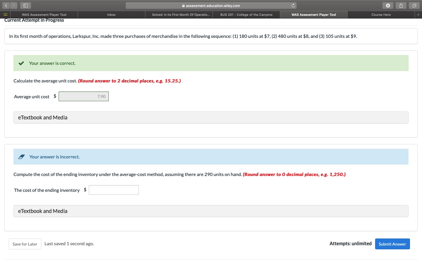 question 3 assessment.education.wiley.com WAS Assessment Player Tool Inbox Solved: In Its First