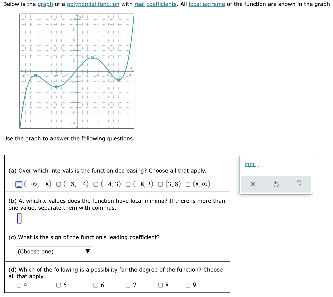 Below is the graph of a polynomial function with real coefficients.