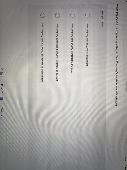 Which transaction is an operating activity in Tree Company's the statement of