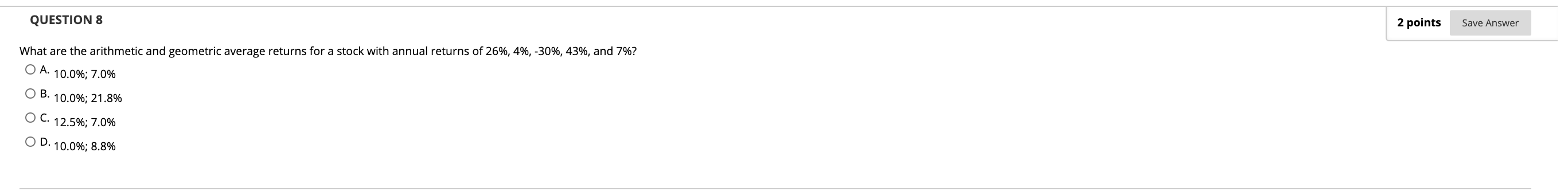 8 What are the arithmetic and geometric average returns for a stock