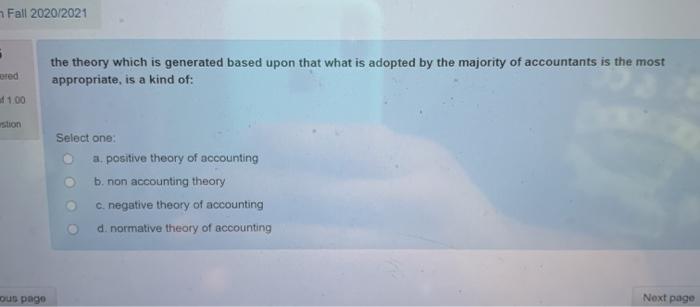 Fall 2020/2021 ored 1.00 the theory which is generated based upon that