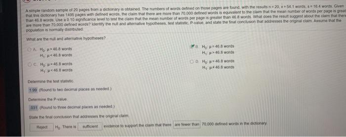 A simple random sample of 20 pages from a dictionary is obtained.