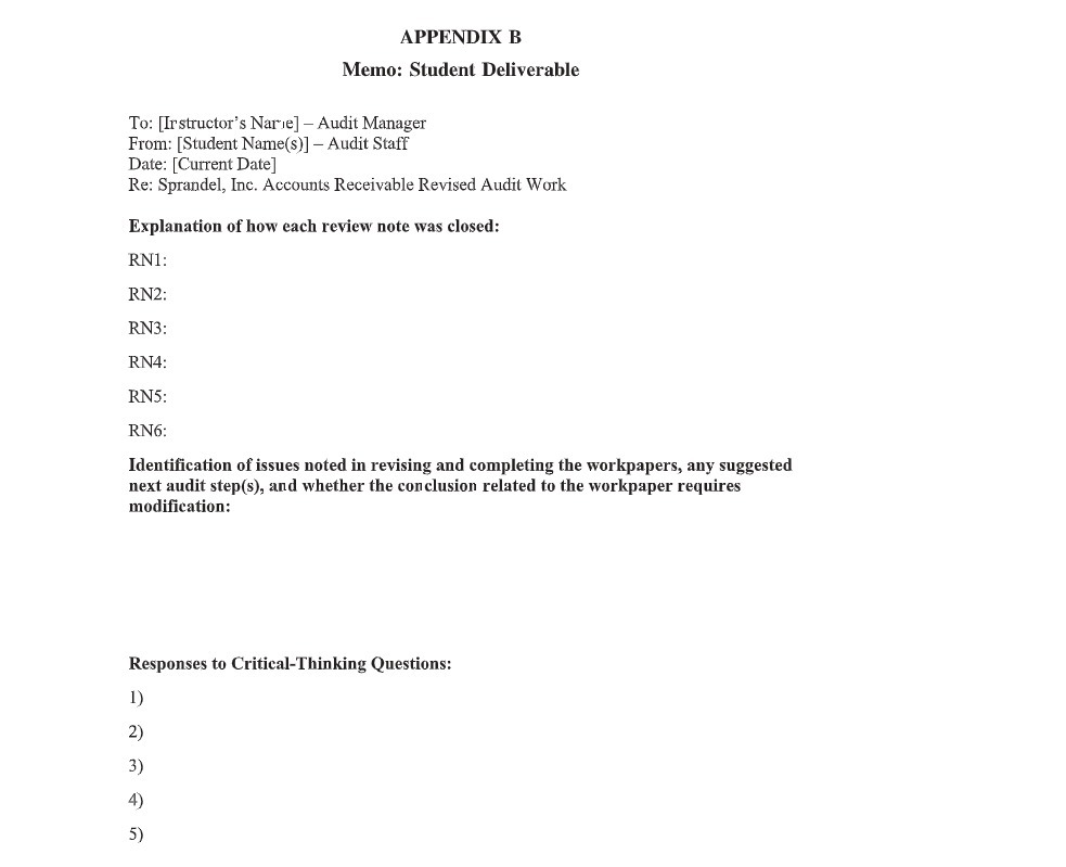  APPENDIX B Memo: Student Deliverable To: [Ir structor's Narie] - Audit