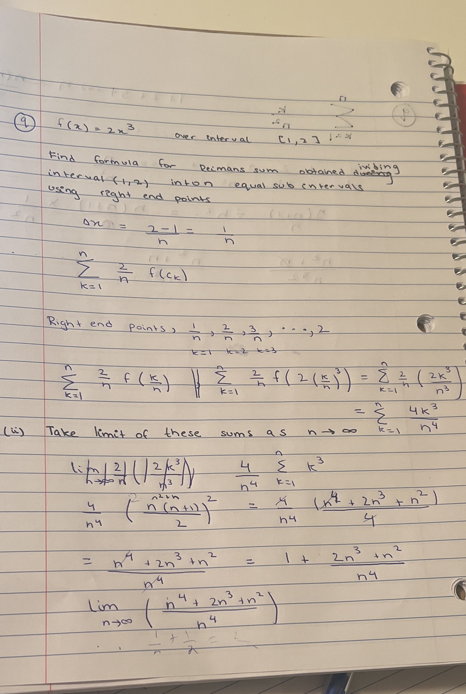 for Recmans sum inding obtained during interval (1/2) inton equal sub intervals