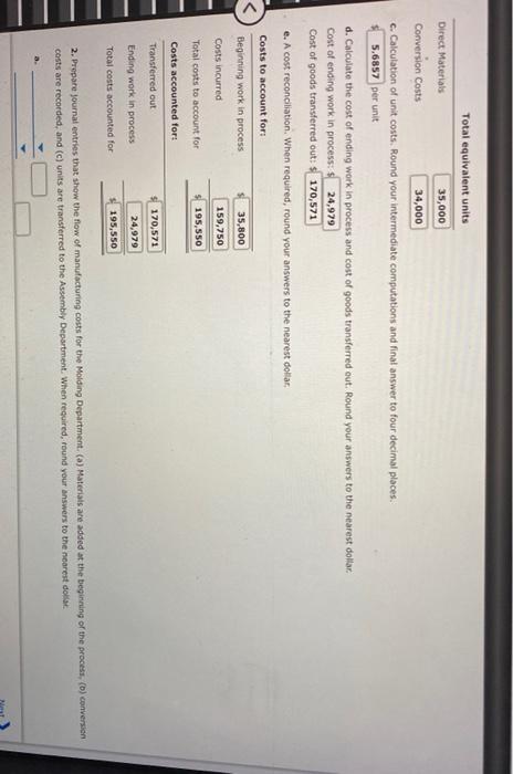 company manufactures a product that is processed in two departments: Molding and