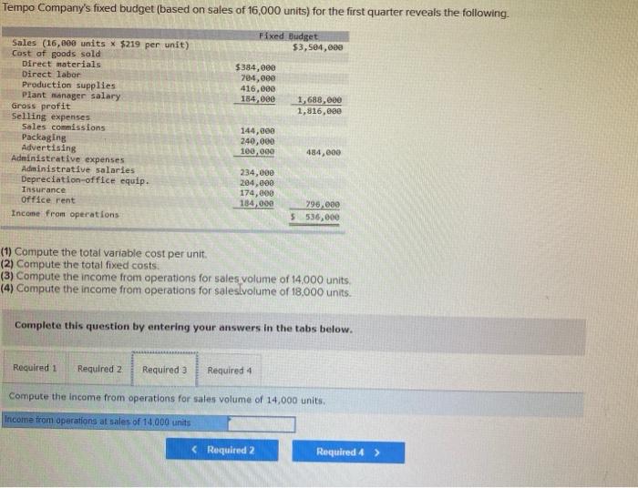 Sales (16,000 units x $219 per unit) Cost of goods sold Direct