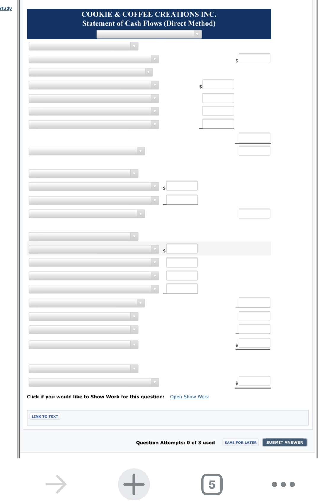 The comparative balance sheet of Cookie & Coffee Creations Inc. at October
