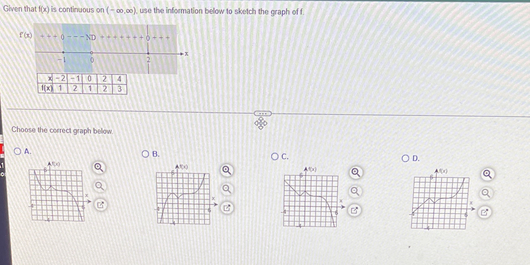 Given that f(x) is continuous on (= co,co), use the information