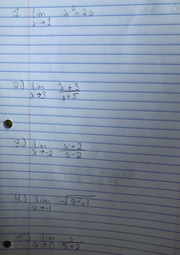 Please help me with these five limiting calc questions (answer output) 1