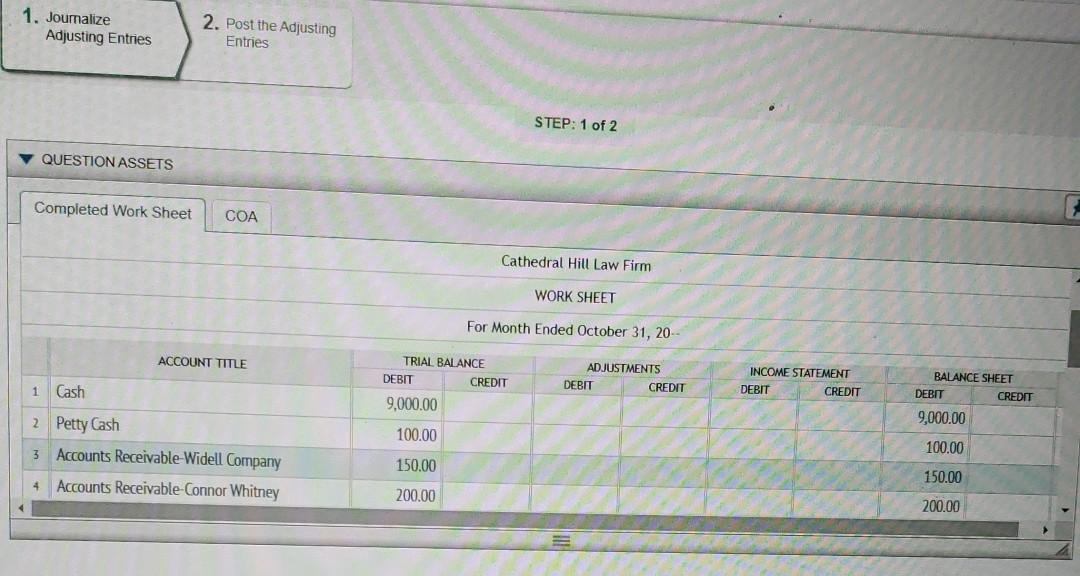 4. Extend the 5. Calculate Net Adjustments Balances Income or Net Loss