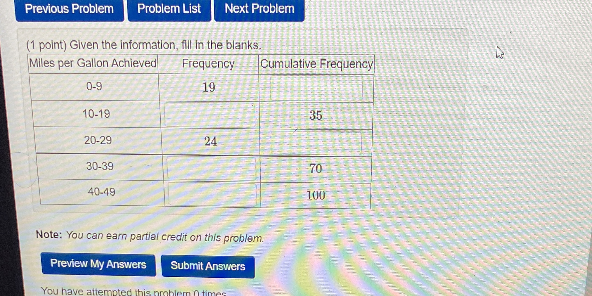 Previous Problem Problem List Next Problem (1 point) Given the information,
