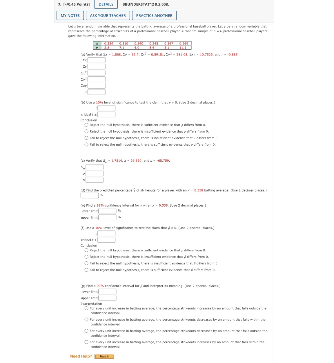  3. [-/0.45 Points] DETAILS BBUNDERSTAT12 9.3.008. MY NOTES ASK YOUR TEACHER