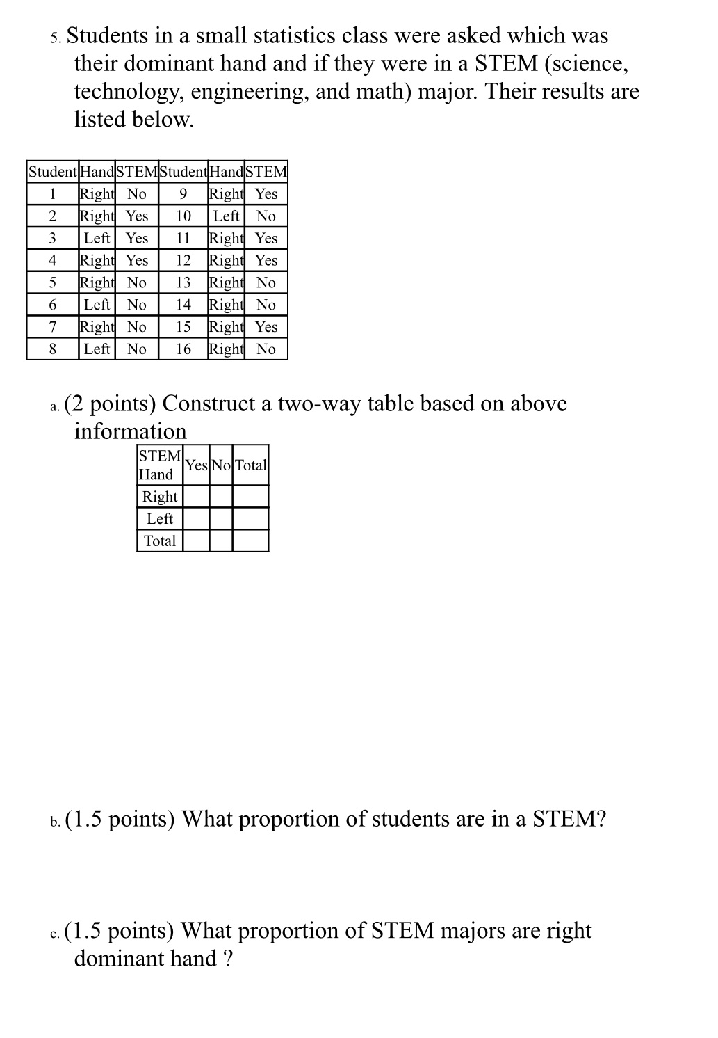  5. Students in a small statistics class were asked which was