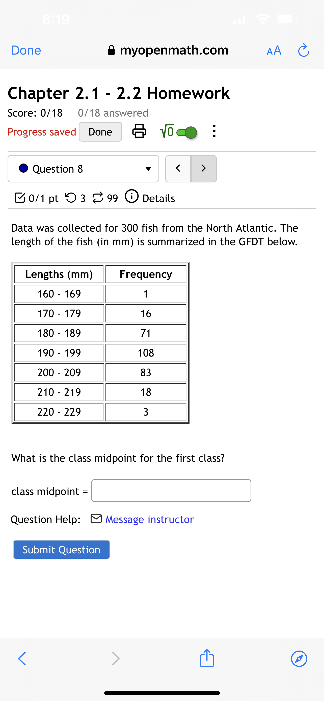 answer a question and do organize 8:19 Done myopenmath.com AA Chapter 2.