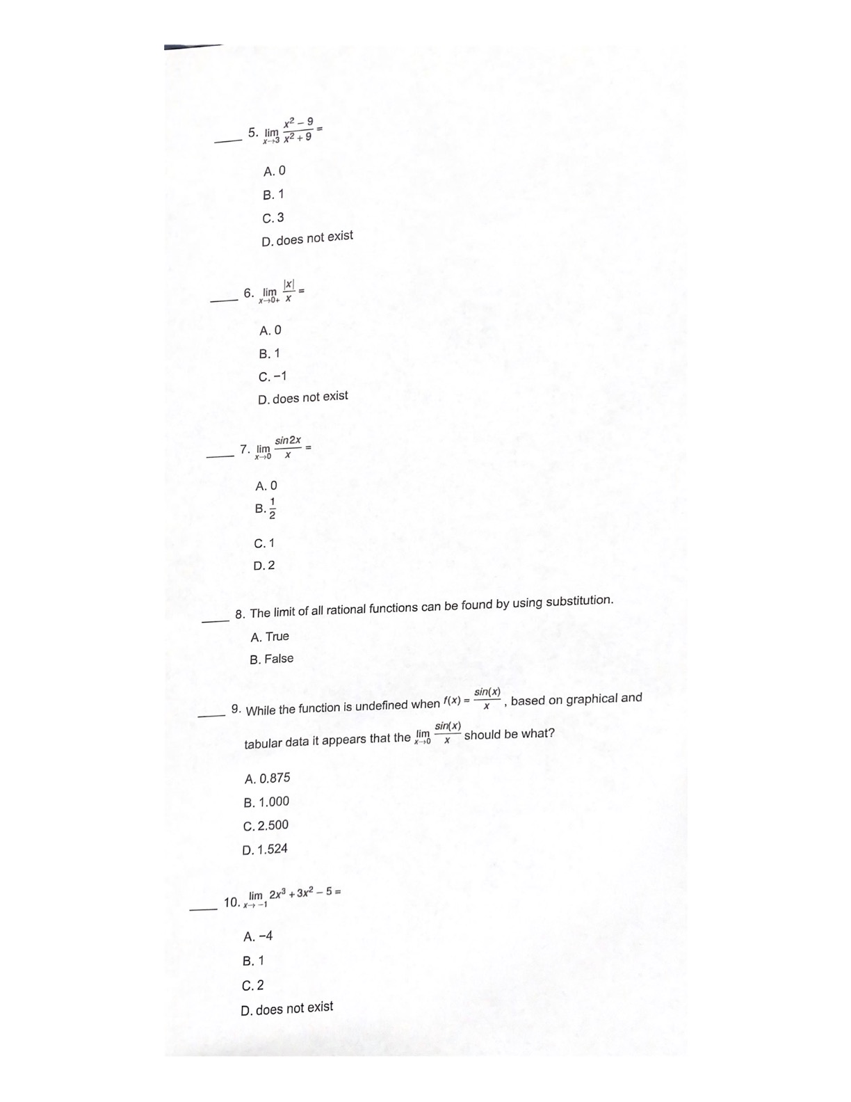 lim x2 +2x +3_ x+3 A. 0 B. 1 C. 2 D.