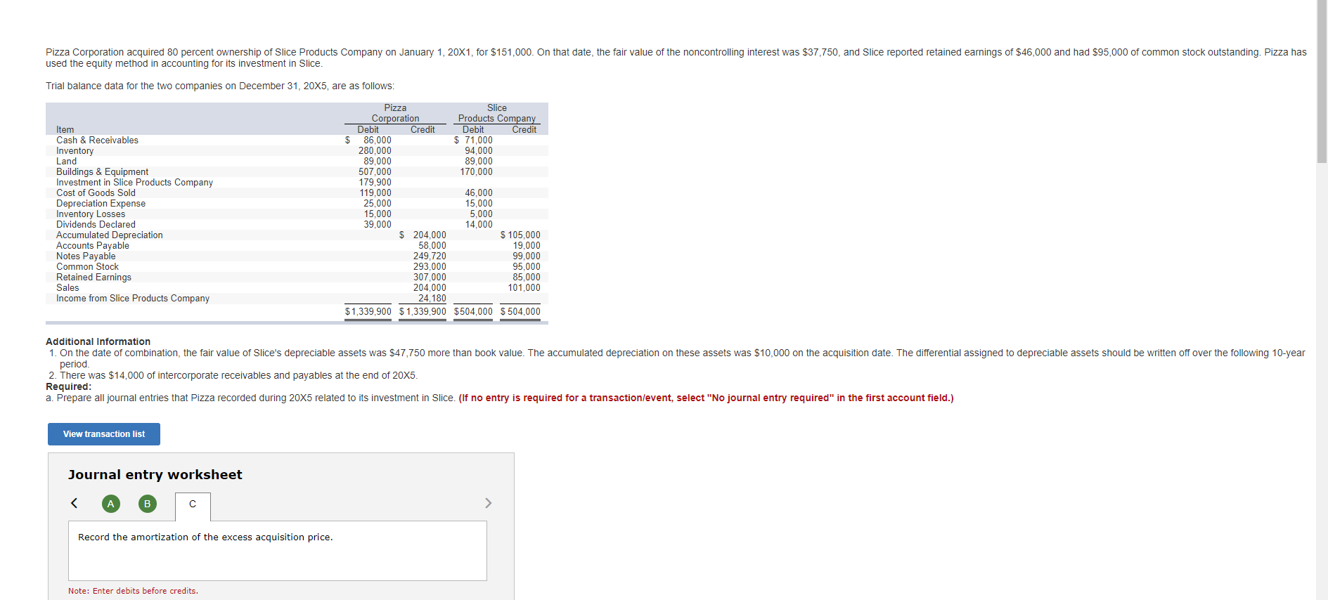 questions in 3 different screenshots Pizza Corporation acquired 80 percent ownership of