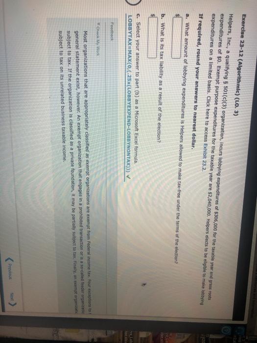 Exercise 23-12 (Algorithmic) (LO. 3) Helpers, Inc., a qualifying 501(c)(3) organization, incurs