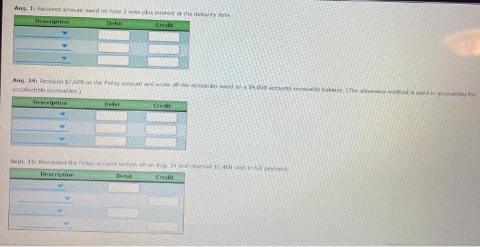 Journalize the selected transactions, Assume 360 days per year If no entry