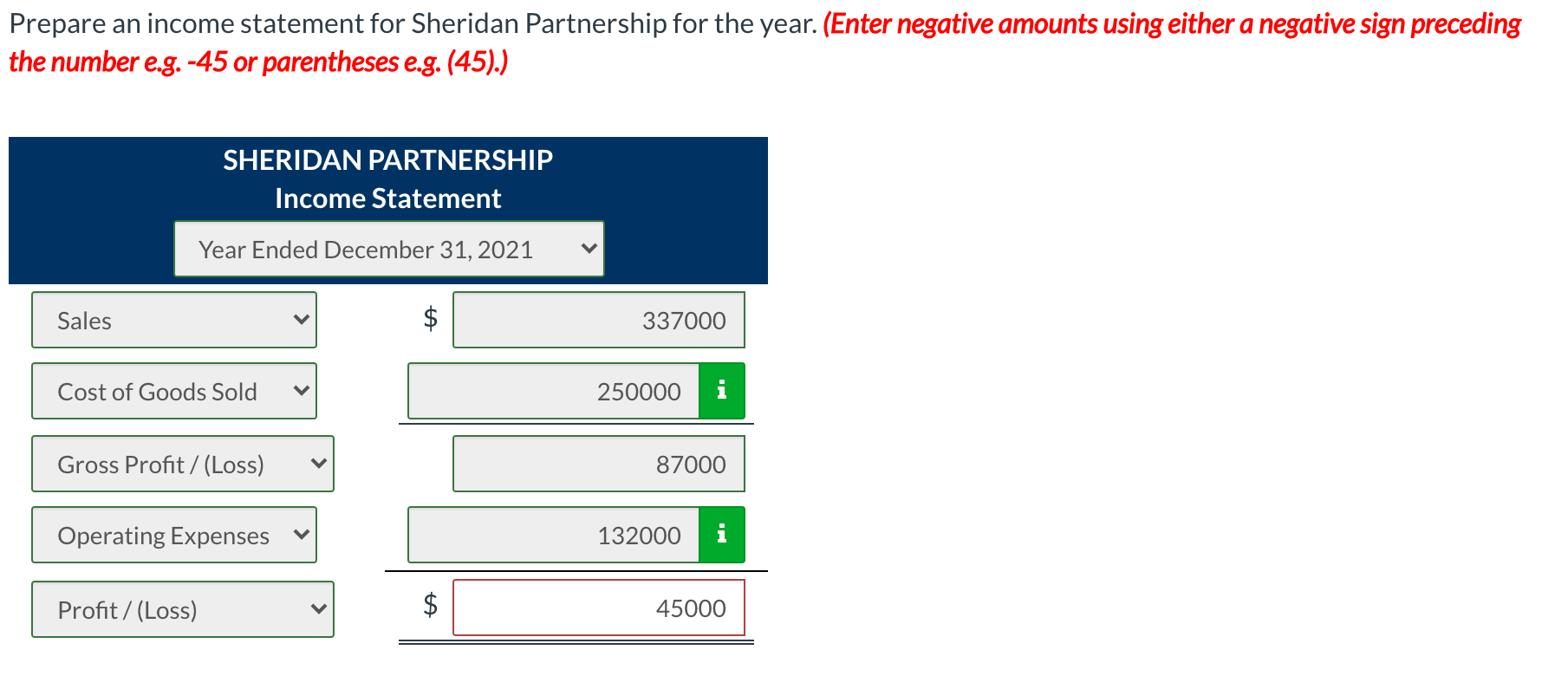 i need help in this question Prepare an income statement for Sheridan