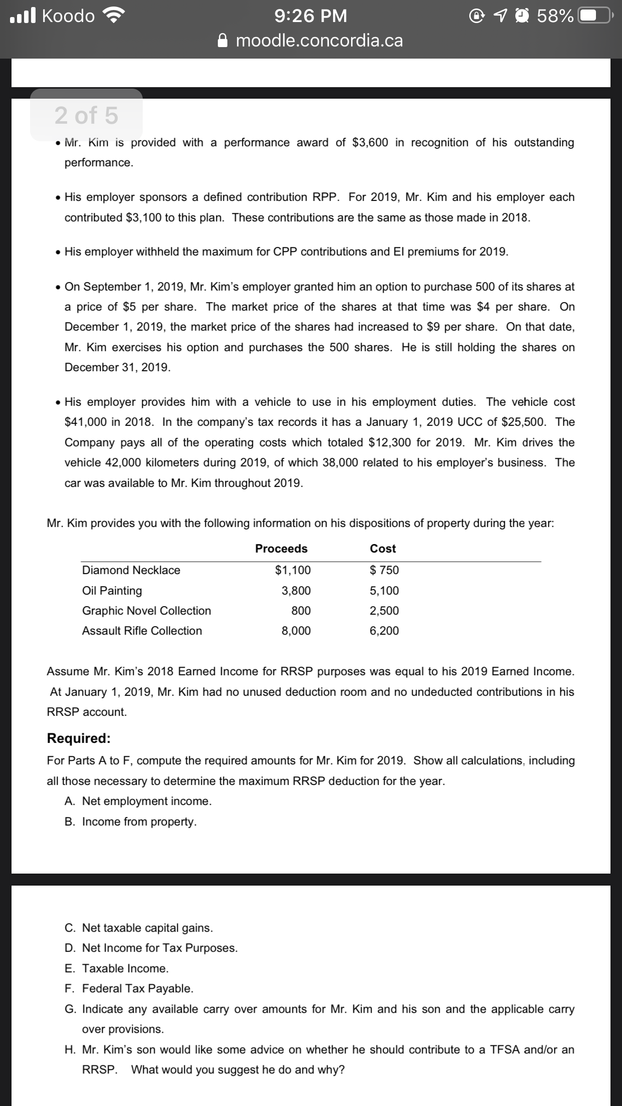 I H moodle.concordia.ca Mr. Wilson Kim is married and has a 19-year-old
