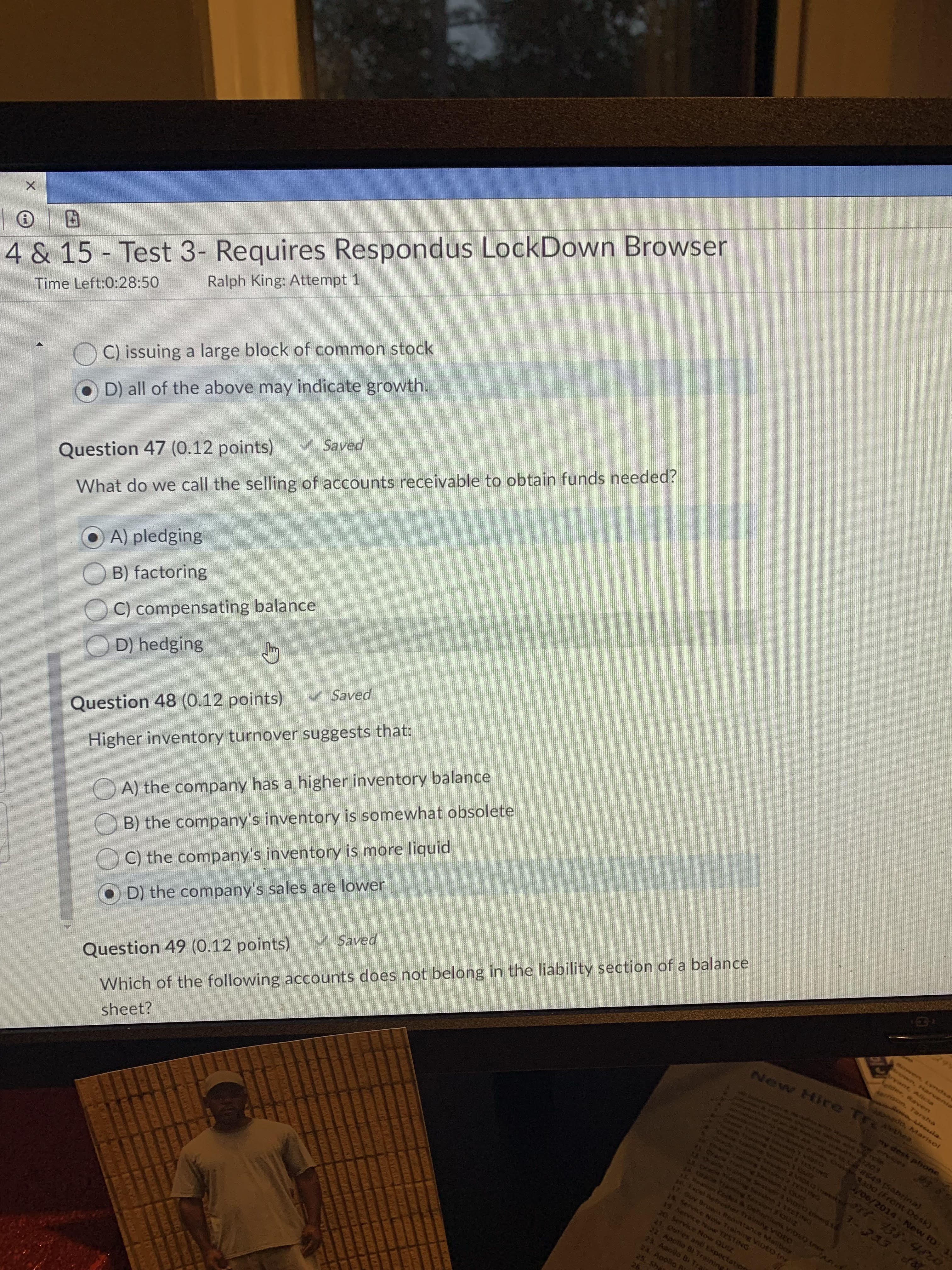 X 4 & 15 - Test 3- Requires Respondus LockDown Browser