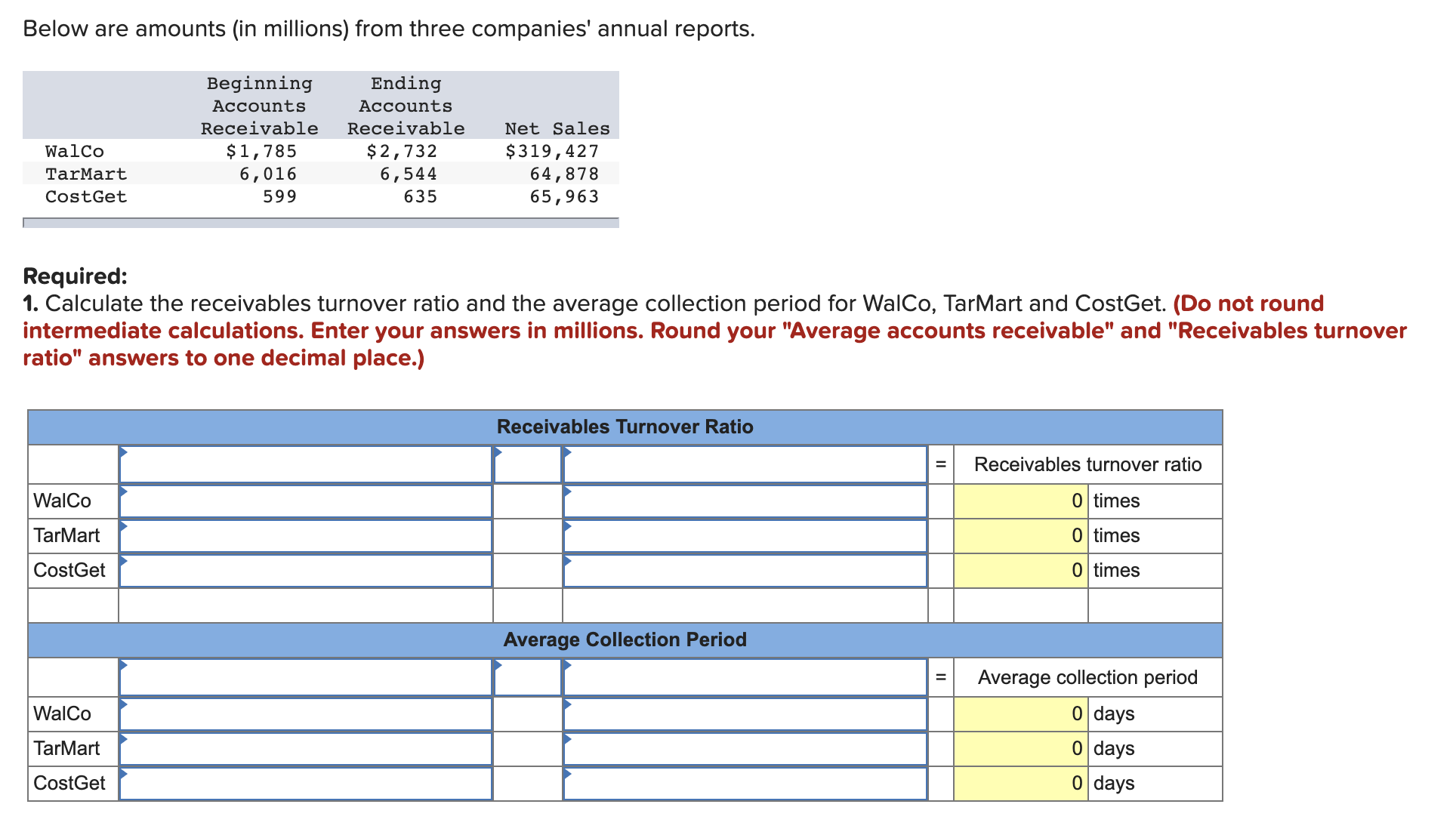 Help please.. three part question Below are amounts (in millions) from three