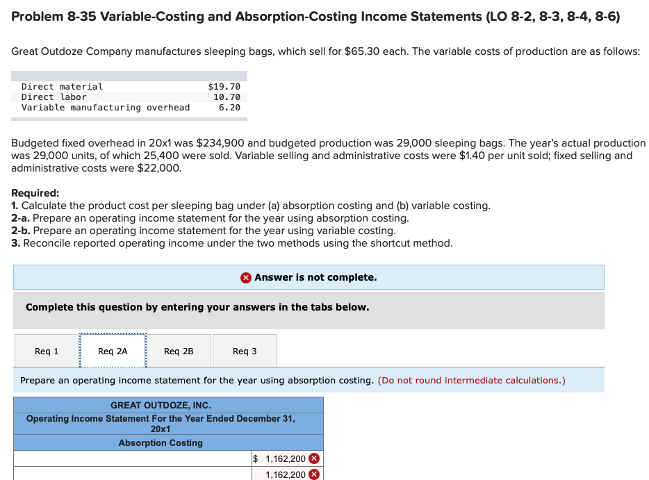  Problem 8-35 VariableaCosting and Absorption-Costing Income Statements (LO 3-2. 83. 8-4.