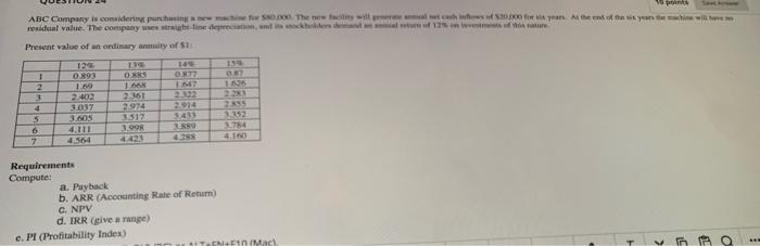 ABC Company is considering purchasing a new machine for $50,000. The new