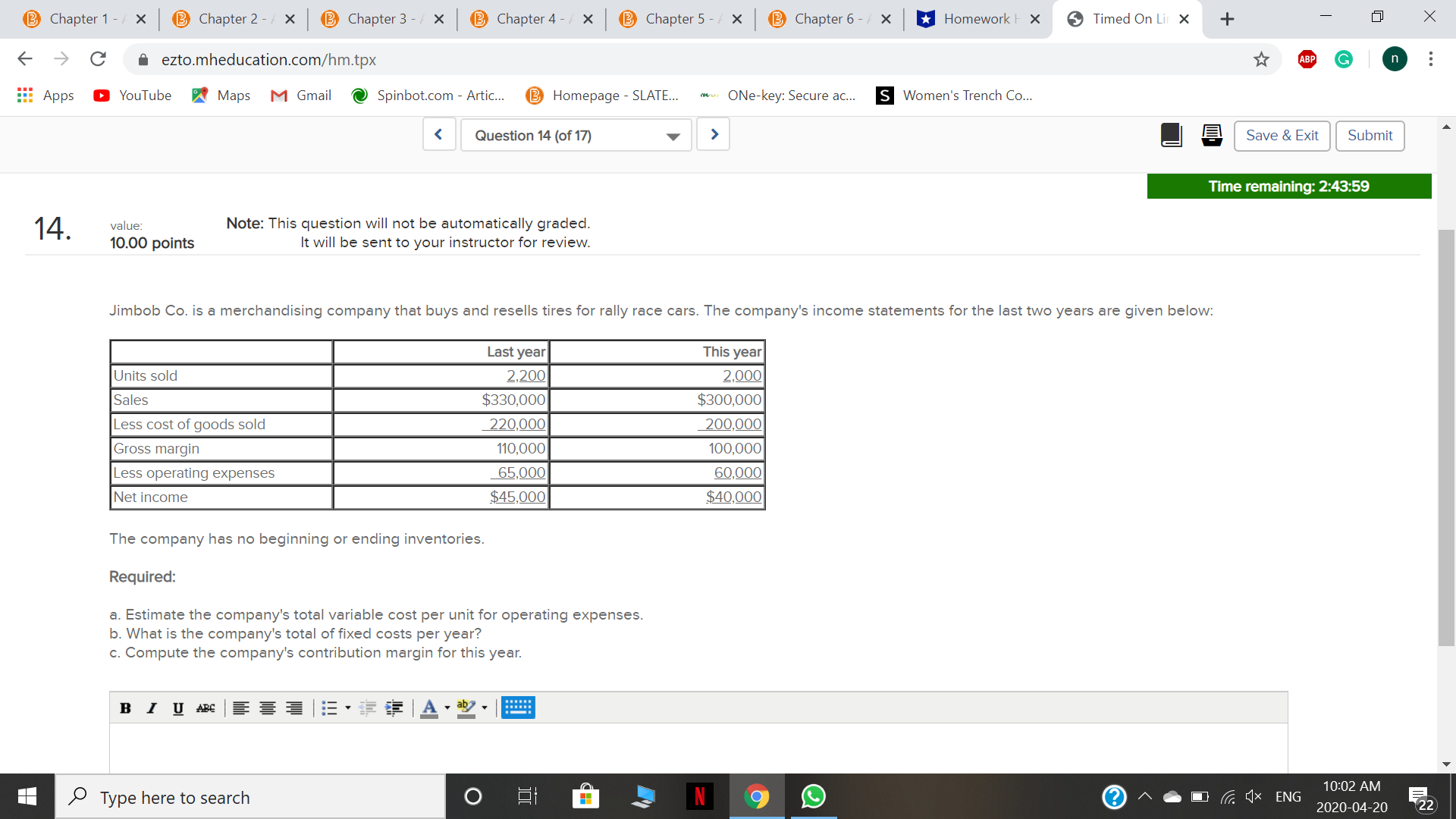 please show full calculations Chapter 1 - / X B Chapter 2