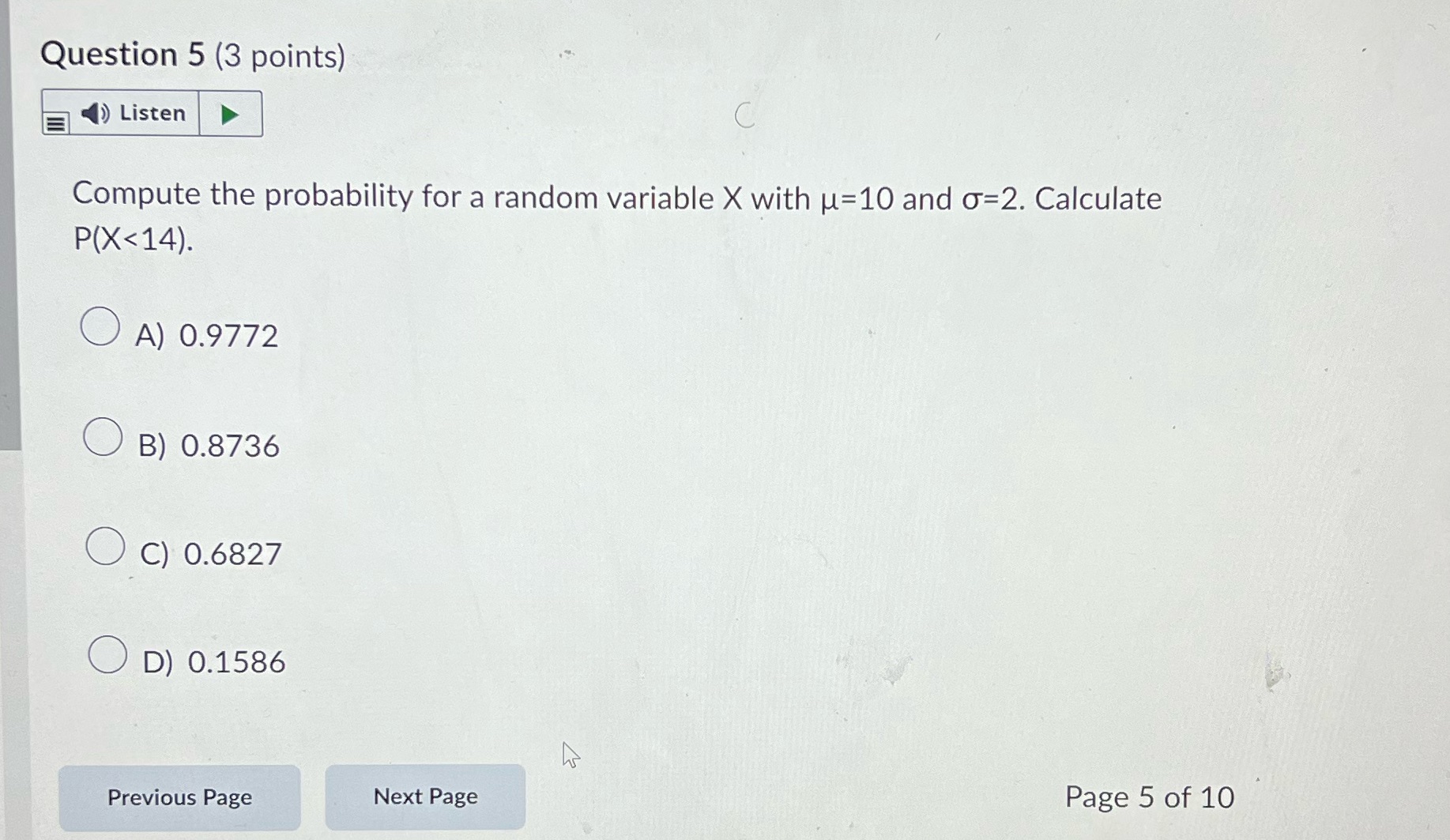 5 Question 5 (3 points) Listen Compute the probability for a random