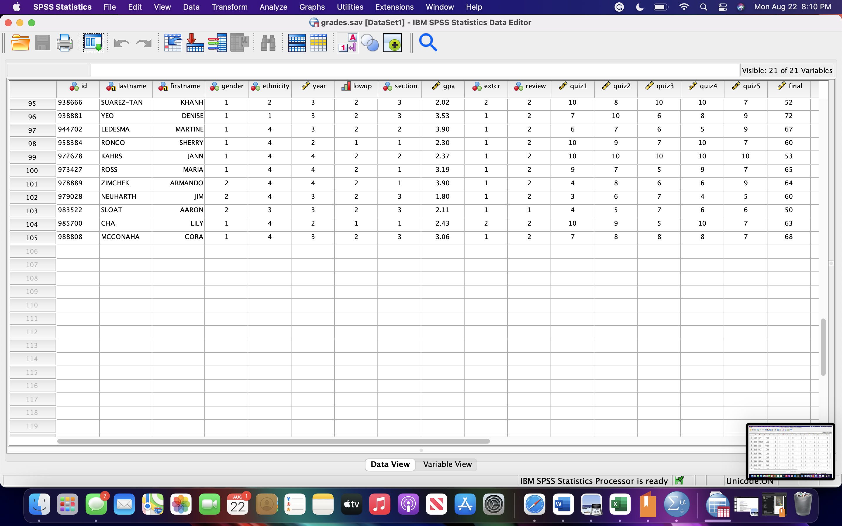 quiz1 (X) and final (Y).Step 2: Testing AssumptionsTest for one of the
