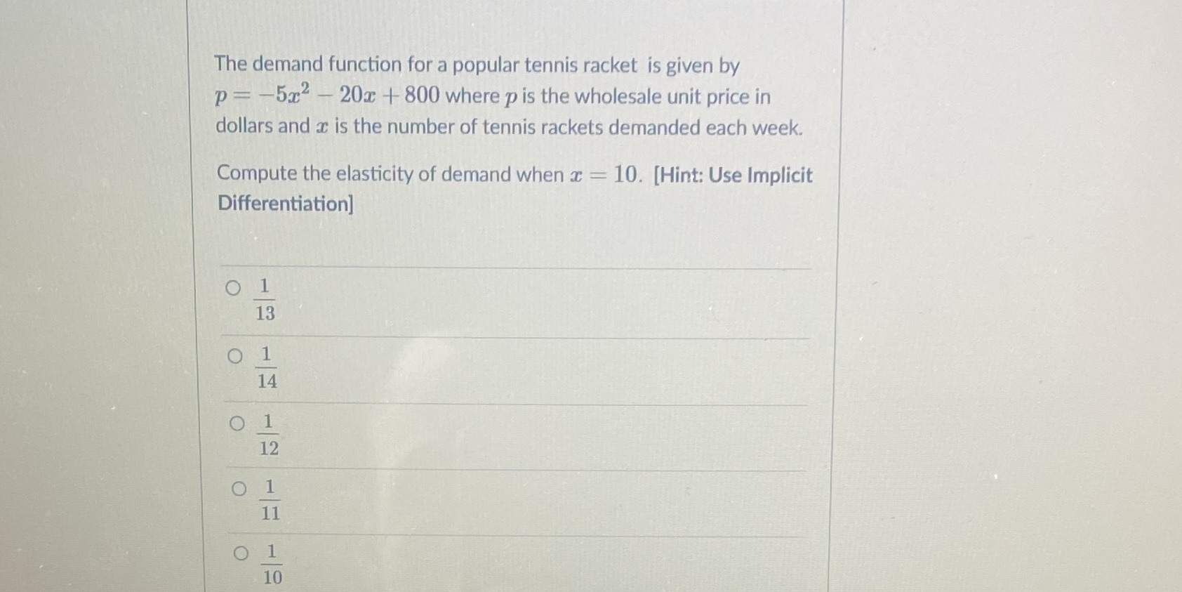 The demand function for a popular tennis racket is given by