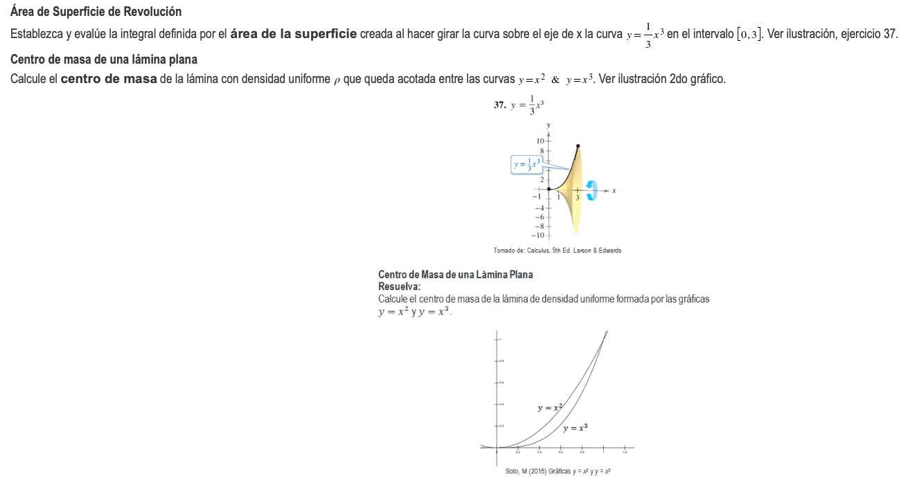 rea de Superficie de Revolucin Establezca y evale la integral definida por