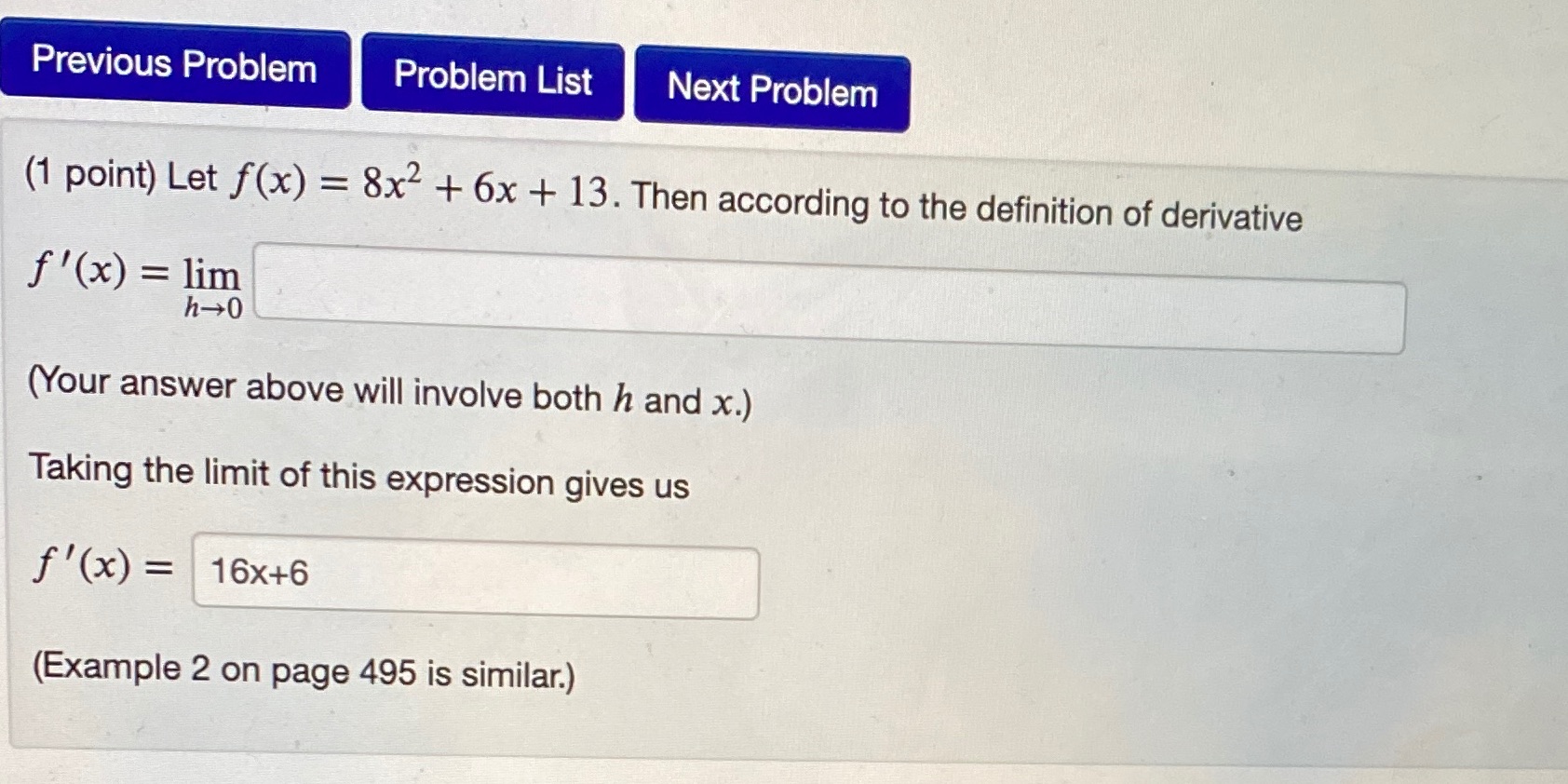  Previous Problem Problem List Next Problem (1 point) Let f(x) =