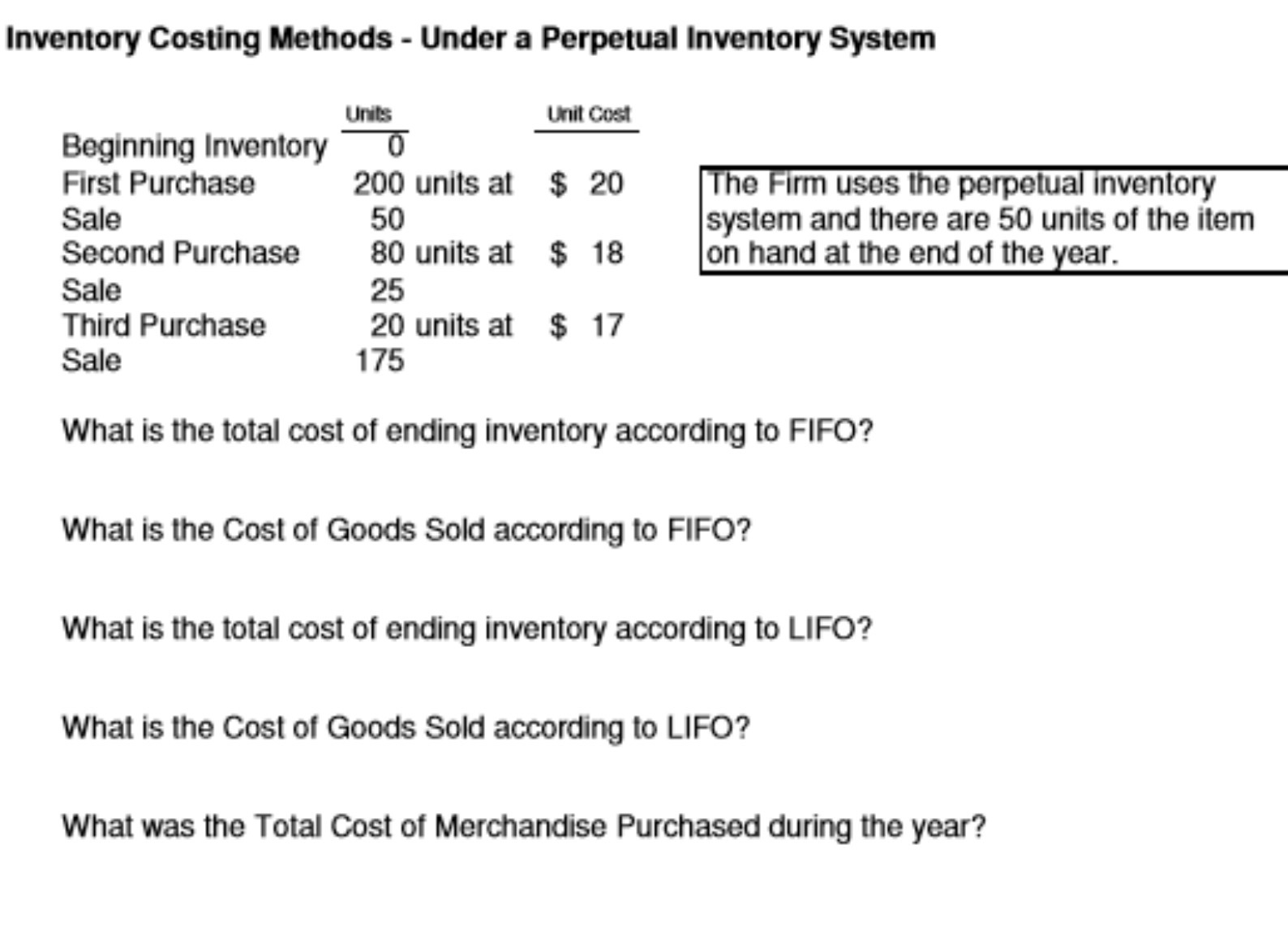  Inventory Costing Methods - Under a Perpetual Inventory System Units Unit