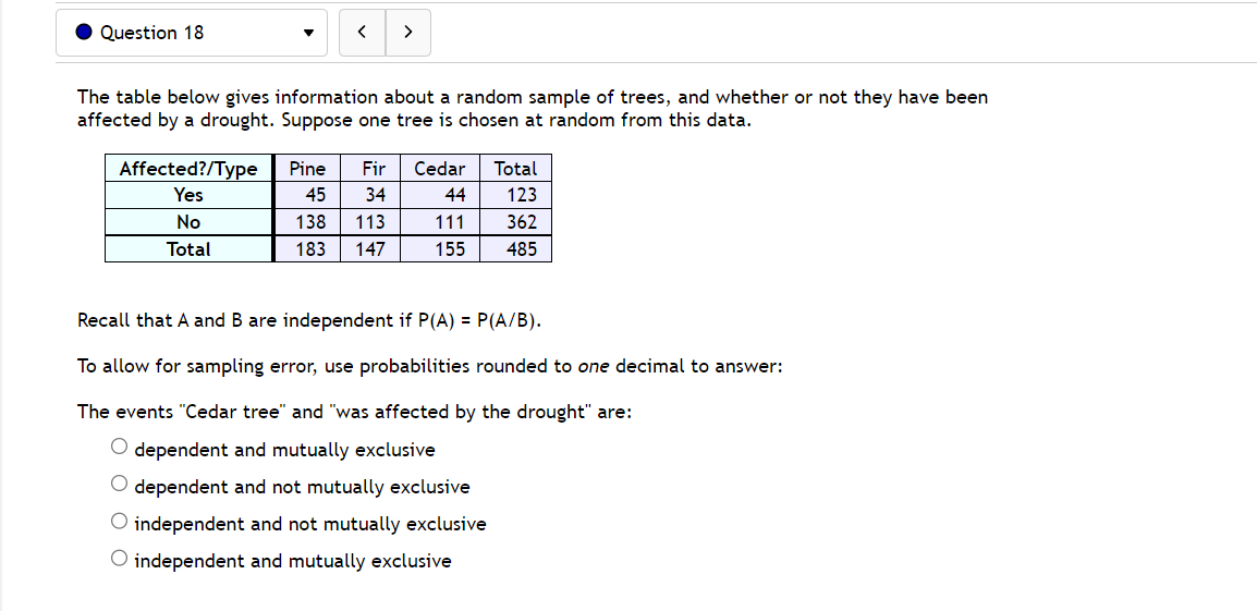 by a drought. Suppose one tree is chosen at random from this