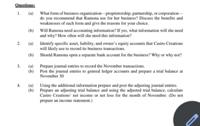 Read the case carefully and answer all the questions: Ramona Castro spent