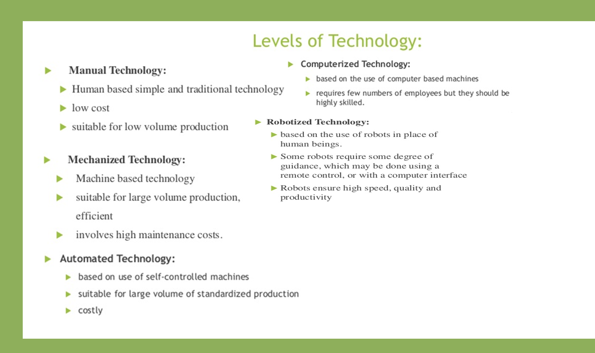 of technology that you have learned in class. Explain each of the